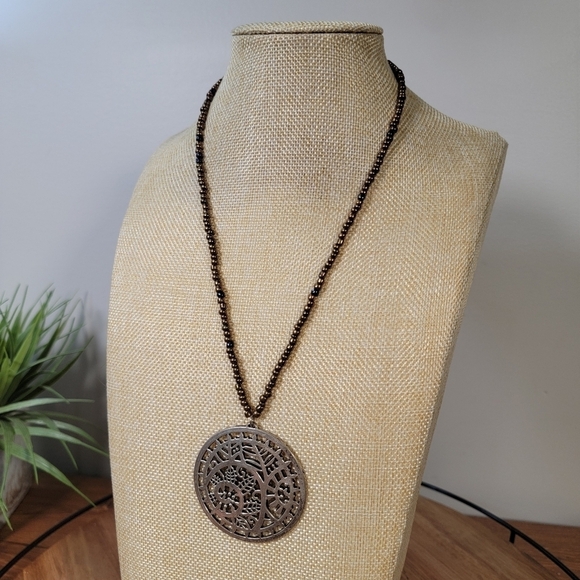 Beaded Necklace with Metal Pendant - Picture 5 of 17